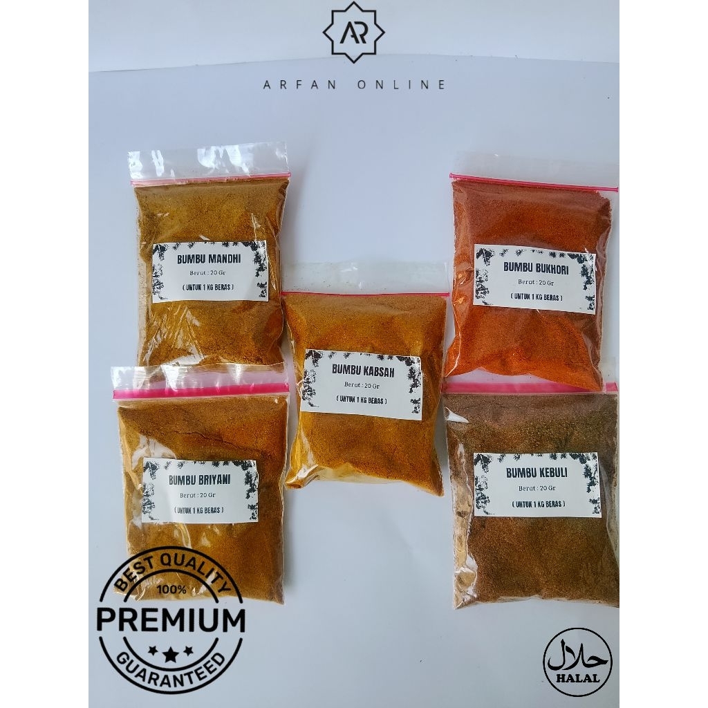 

bumbu instan nasi kebuli/briyani/kabsah/bukhori/mandi 20 gram untuk 1 kg beras