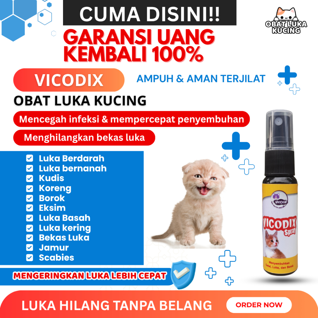 Vicodix Spray Obat Luka Kucing Mengobati Luka Berdarah Bernanah Bolong Luka Basah Gatal Borok Eksim 