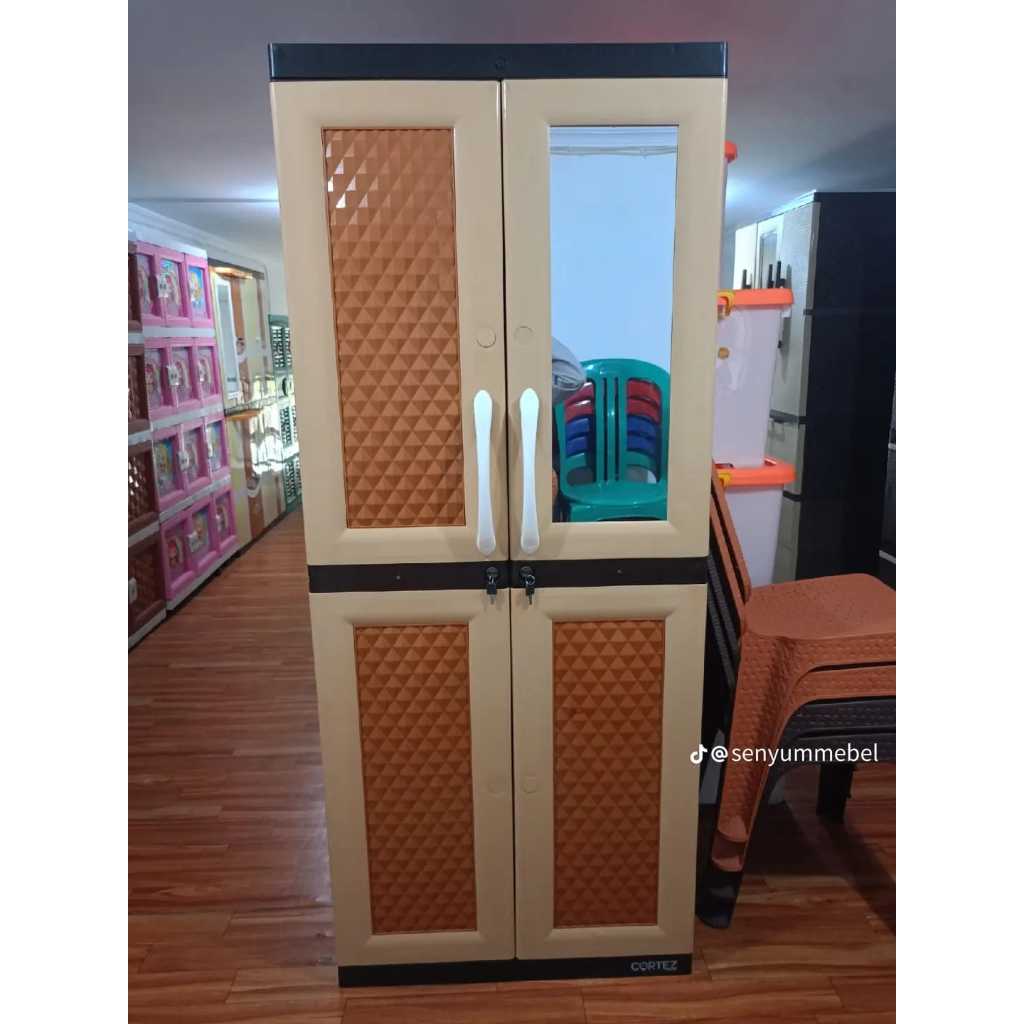 LEMARI PAKAIAN PLASTIK GANTUNG KACA KUNCI LEMARI 2 PINTU CORTEZ TABITHA