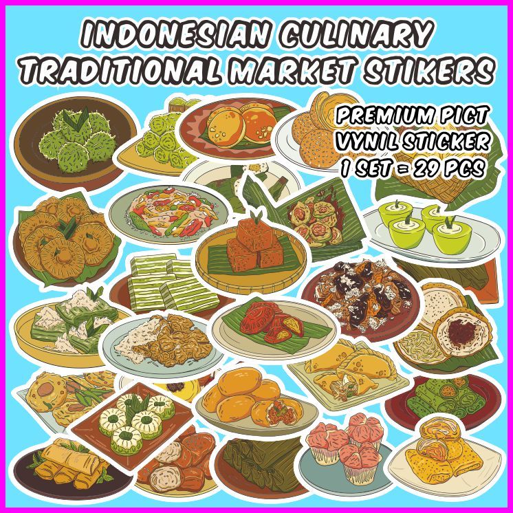 

[1 pack] Indonesian Traditional Food Culinary Stickers (Stiker Jajanan Tradisional Indonesia) Cocok untuk oleh-oleh / scrapbook / jurnal / diary / Sticker Pack / Ecer - ddu-du sticker