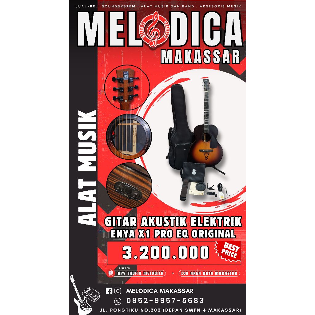 Gitar Akustik Elektrik Enya X1 Pro EA EQ Original Warna Sunbrust