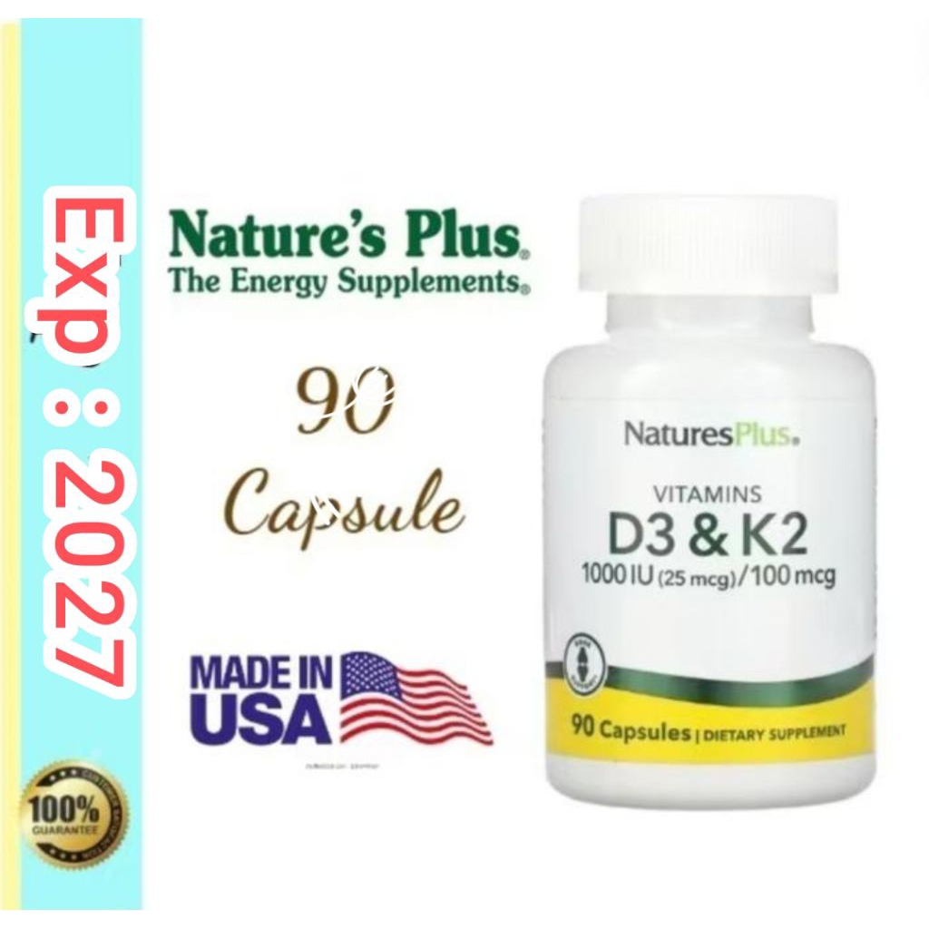 Natures Plus The Energy Supplements Vitamin D3 & K2 1000 IU 25MCg ( 90 Softgels ) Original Ori