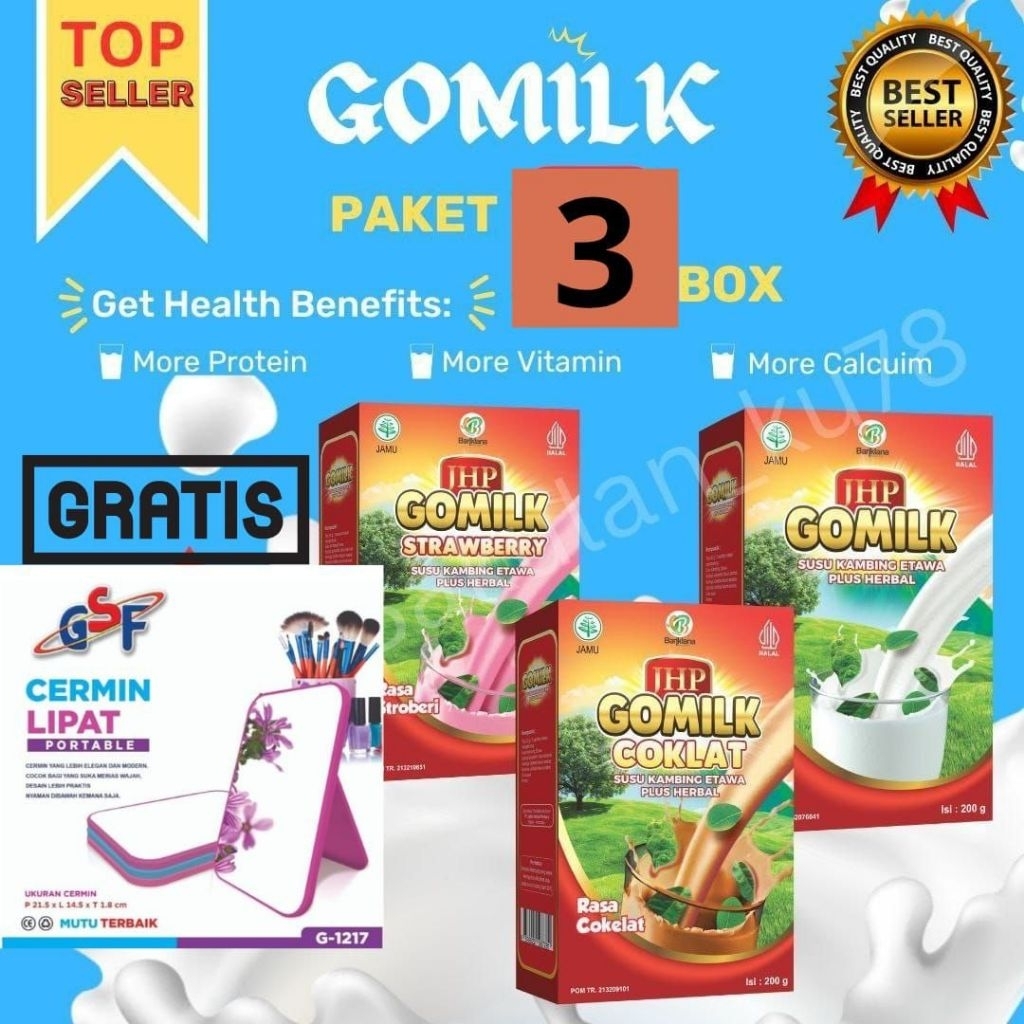 

(GRATIS KACA LIPAT) PAKET 3 BOX GOMILK SUSU KAMBING ETAWA PLUS HERBAL