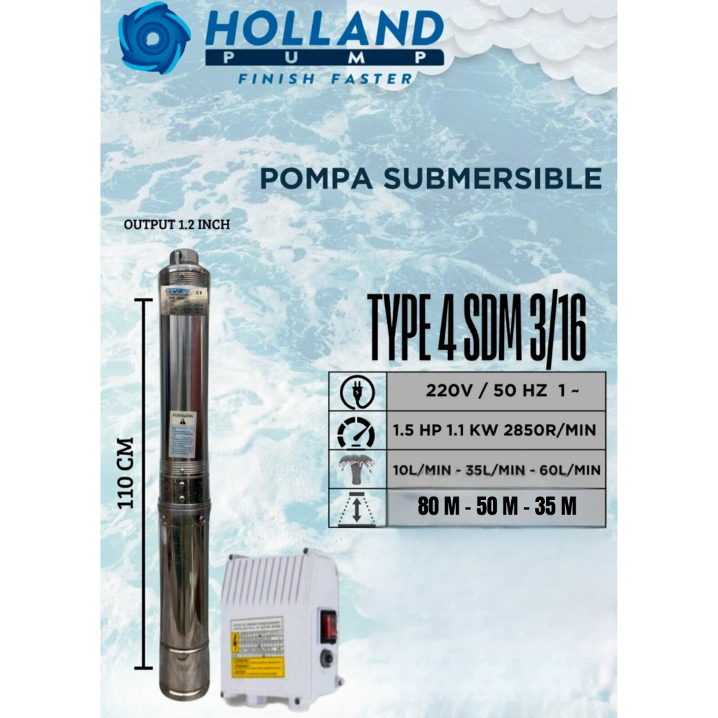 Pompa Air Sumur Dalam Submersible Pompa Sibel 4SDM 3/16 1.5 HP 1100 Watt