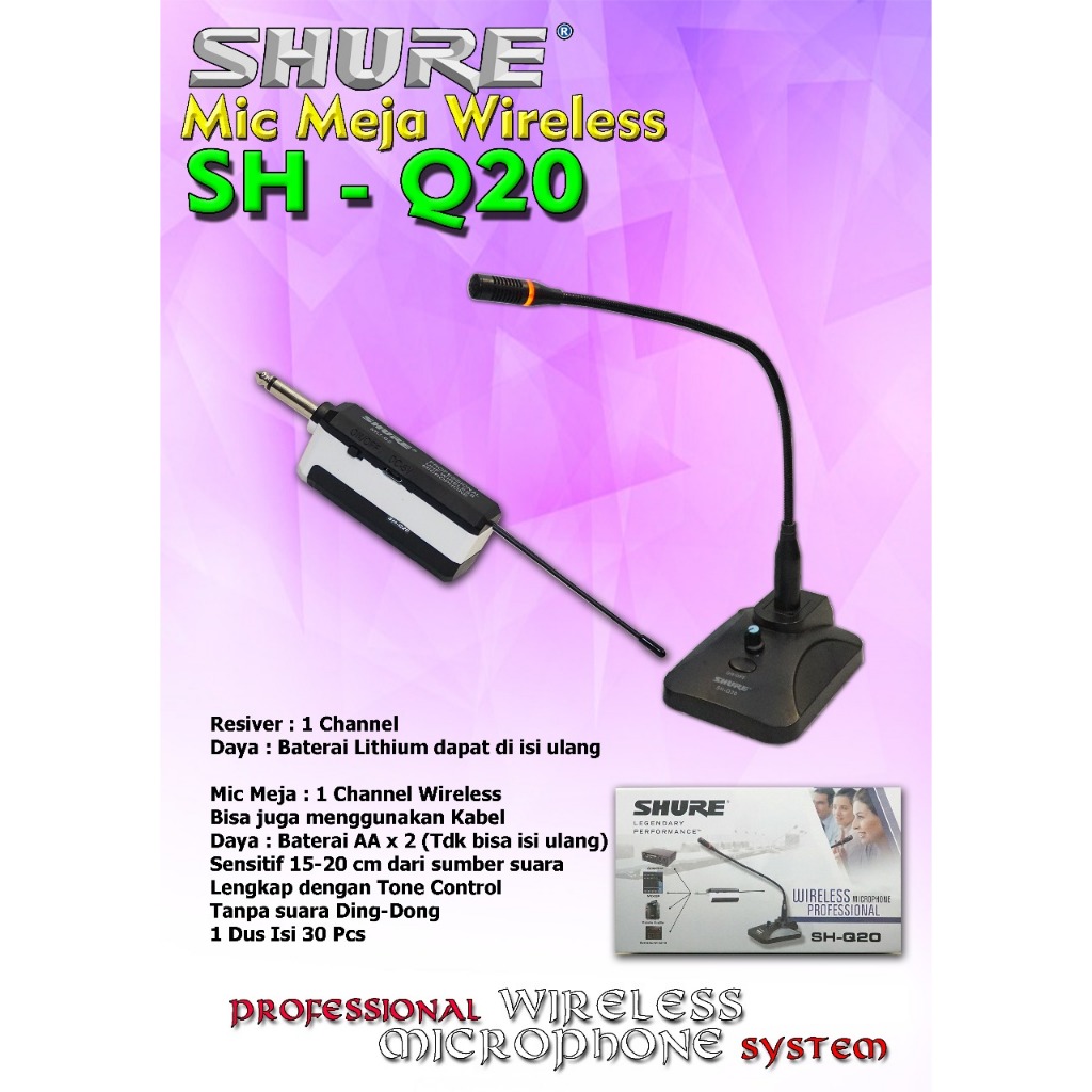 Mic Meja Wireless Shure SH-Q20 / Mic Podium Tanpa Kabel