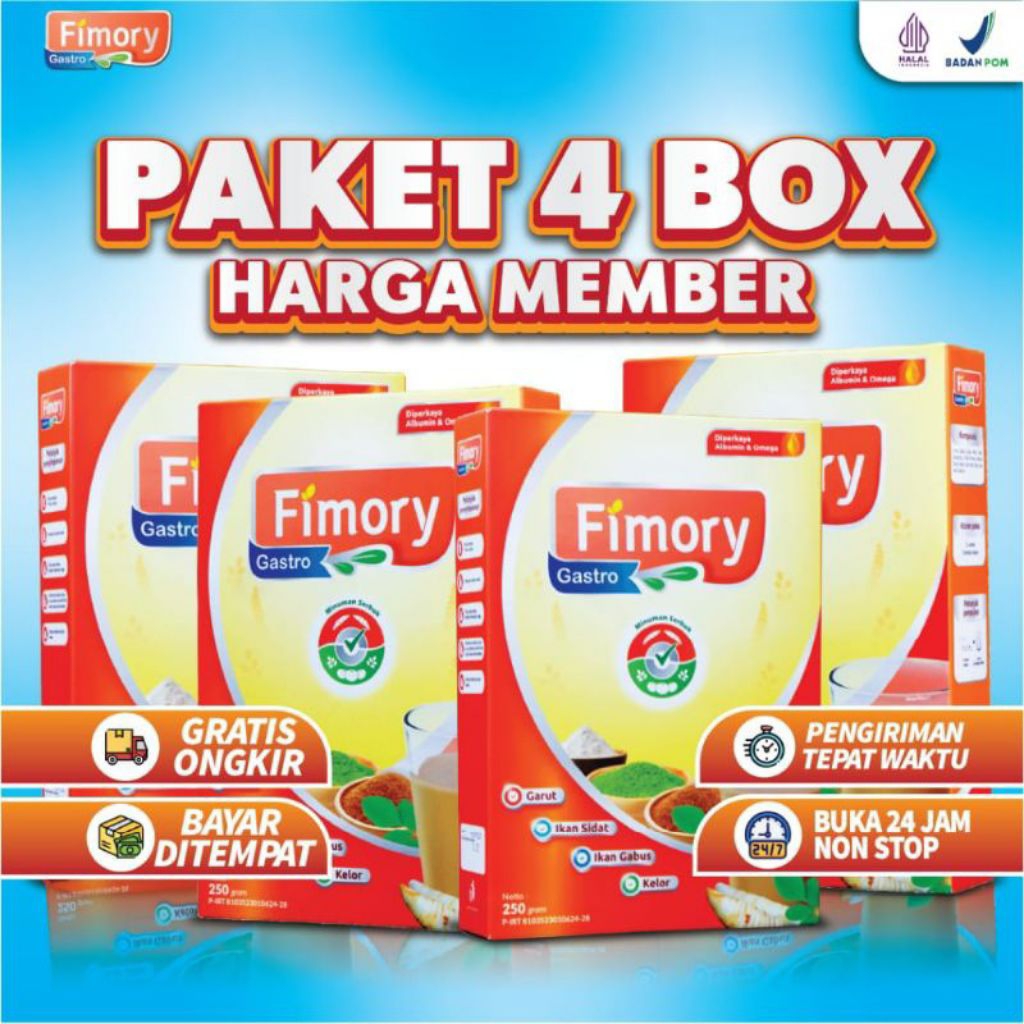 

FIMORY GASTRO ORIGINAL PAKET 4 BOX MINUMAN CEREAL / SEREAL UMBI GARUT BANTU ATASI LUKA LAMBUNG