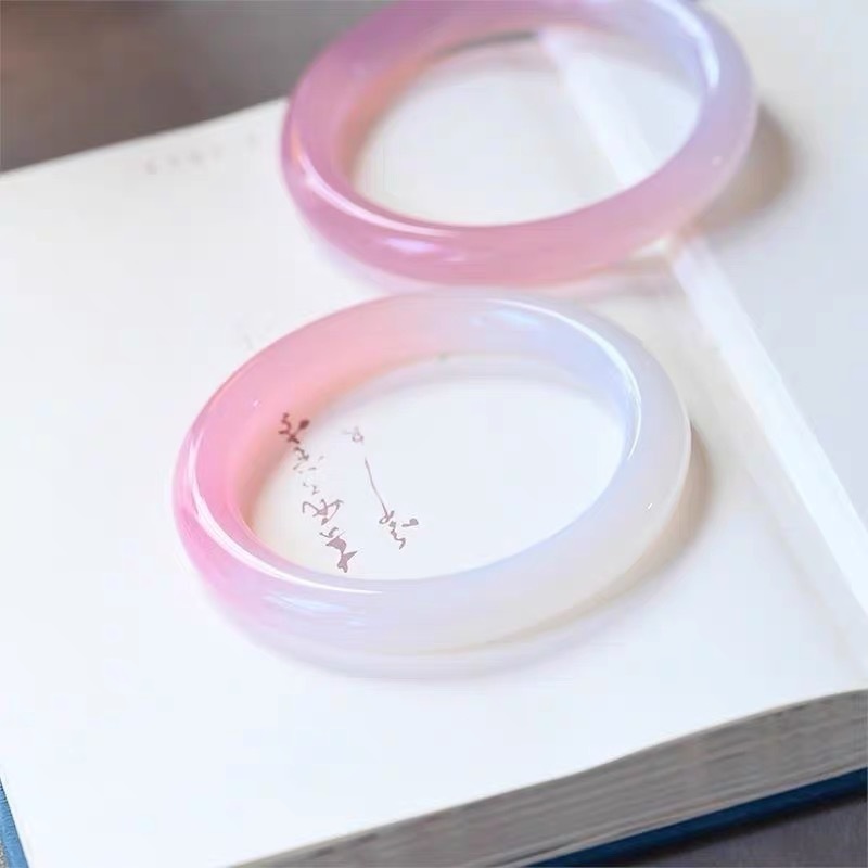 Gelang giok Cina bunga sakura gelang giok kecantikan merah muda setengah merah muda setengah putih g