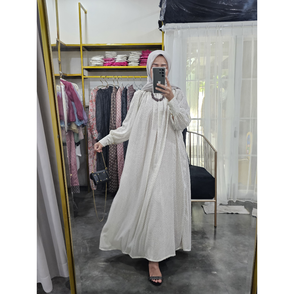 Dress Muslimah Polos Motif Polka Putih Wanita Panjang – Lunaya Seraphine
