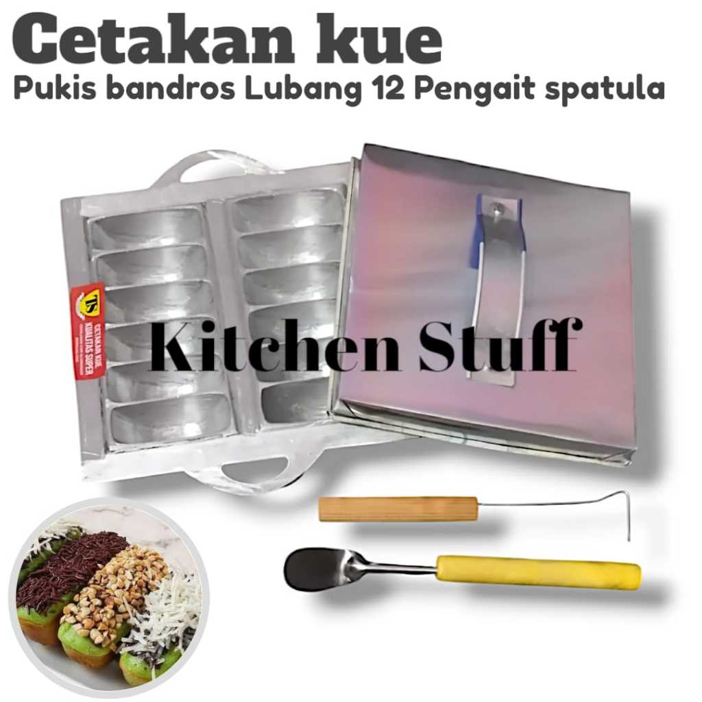 Cetakan pukis anti lengket Cetakan kue pukis Cetakan kue pancong 12 lubang gratis tutup spatula dan
