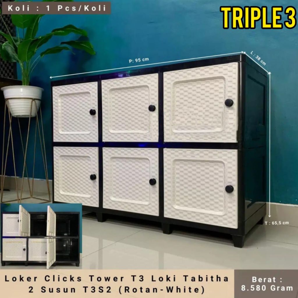 Lemari Plastik Loker 2 Susun 6 Pintu Putih