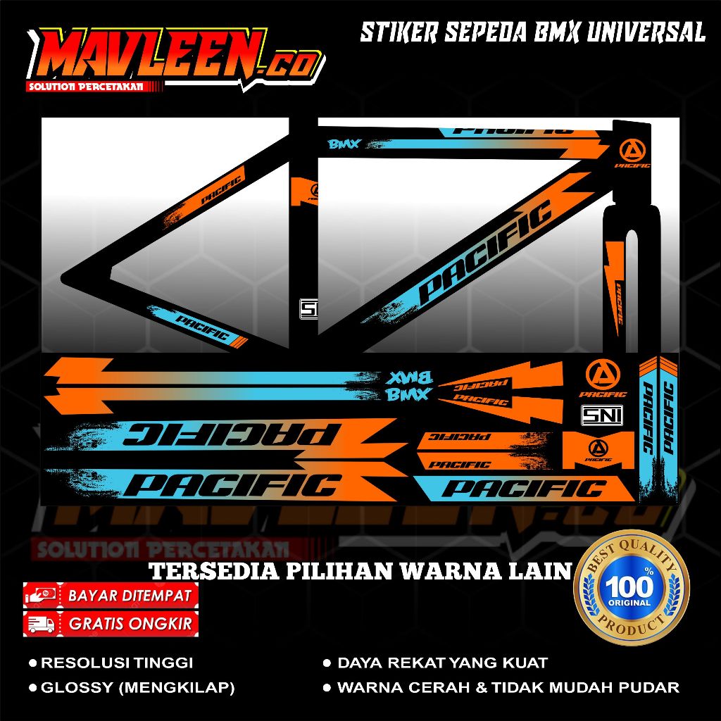 (COD) stiker striping sepeda pacific BMX 18 20 decal glossy lentur anti air