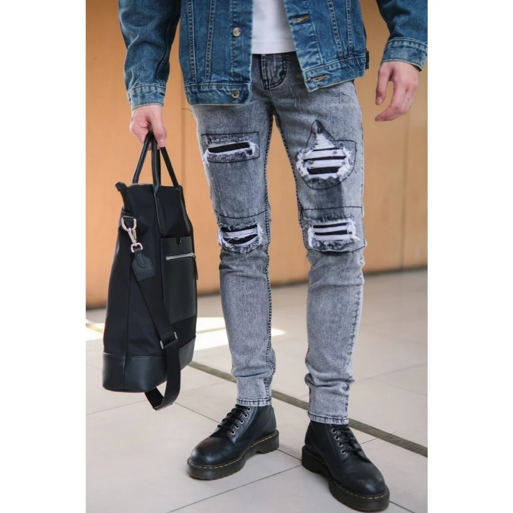 Celana Panjang Jeans Denim Distro Robek Pria Skinny Jeans Panjang Sobek Lutut Lapisan 2026