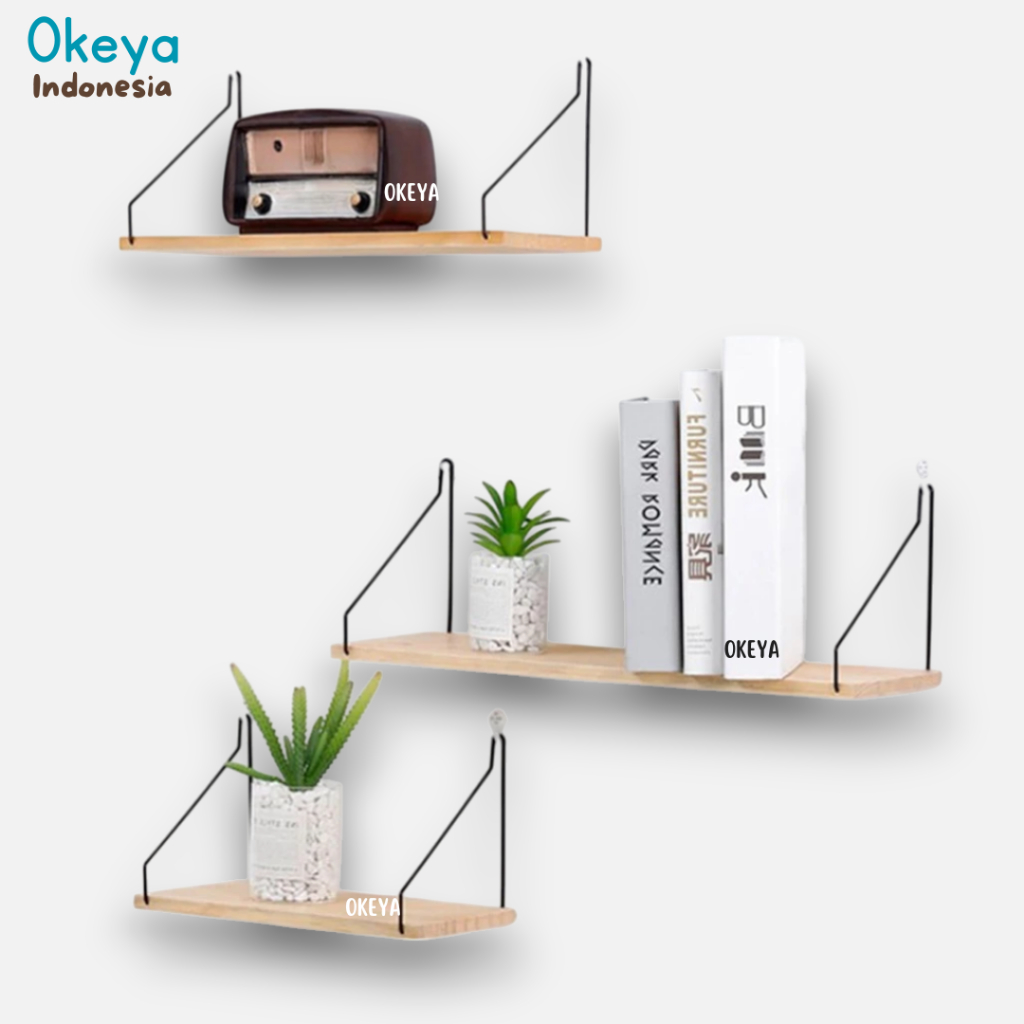 Rak Gantung Dinding | Rak Dinding Tempel Material Kayu Asli dan Besi