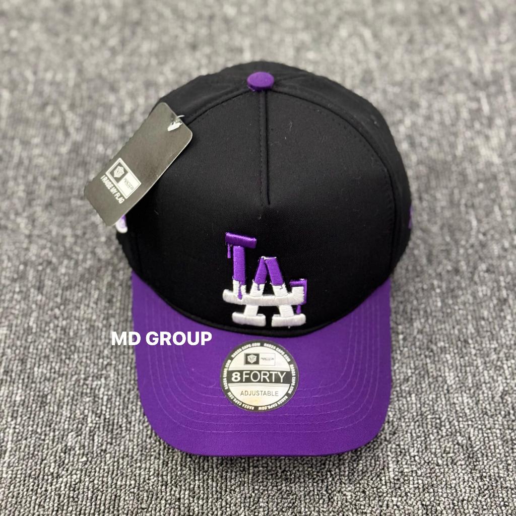 Topi Basebal Distro Premium Bordir LA Hitam Purple Gaya Casual