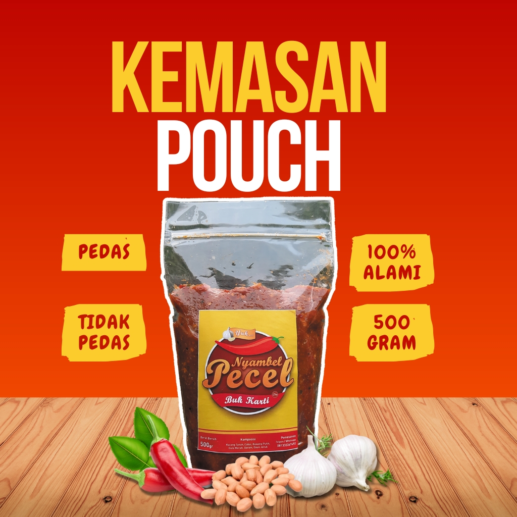 

SAMBEL PECEL KEDIRI BUK KARTI KEMASAN POUCH 500 GRAM