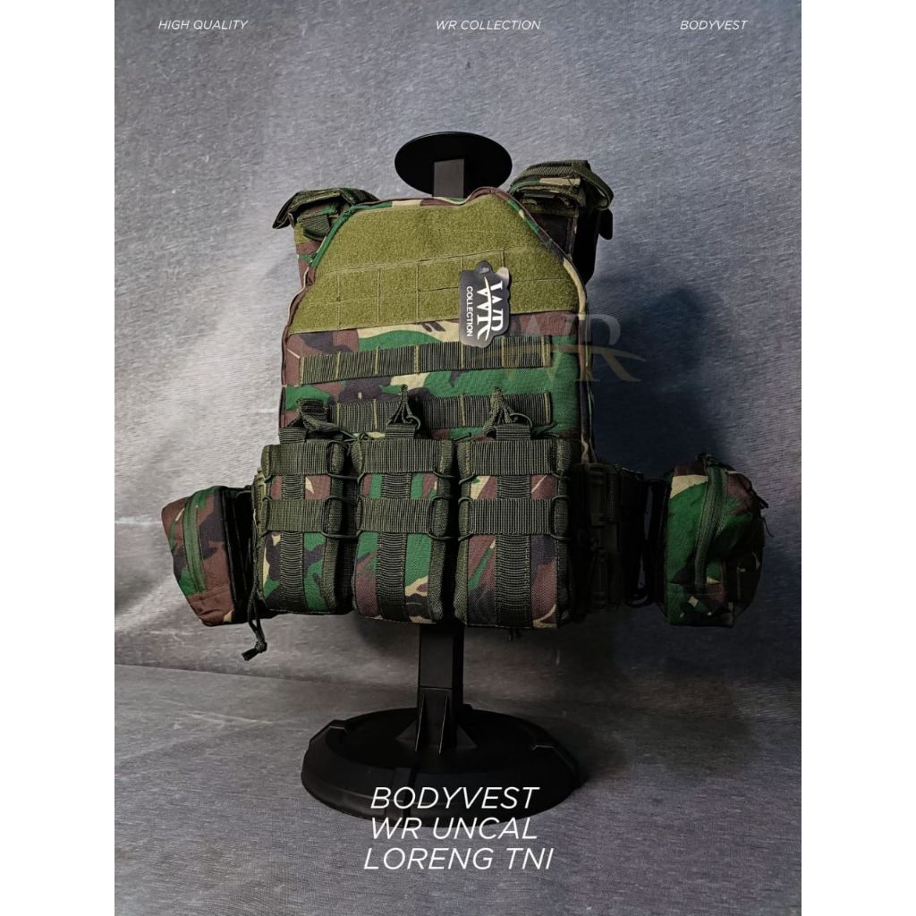 WR Bodyvest Uncal Loreng Premium Cordura D600 Waterproof Quick Release Hitam Hijau dengan Pouch dan 