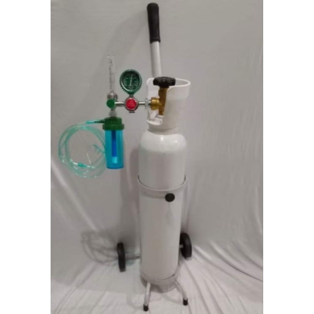 Tabung Oksigen 1 M3 Set BRIKUT ( ISI O2 + Regulator Medis + Troli) - Standar