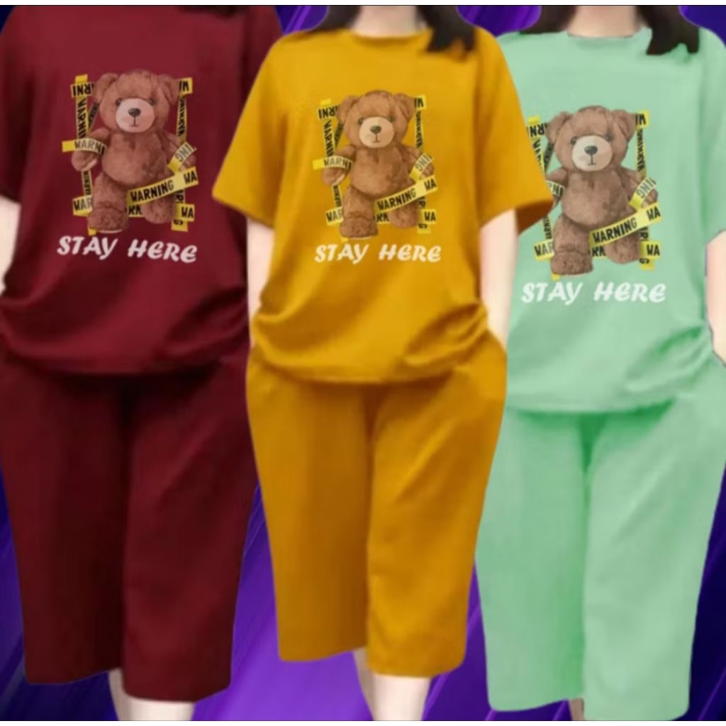 Set Kaos Bear dan Kulot Wanita ready all size