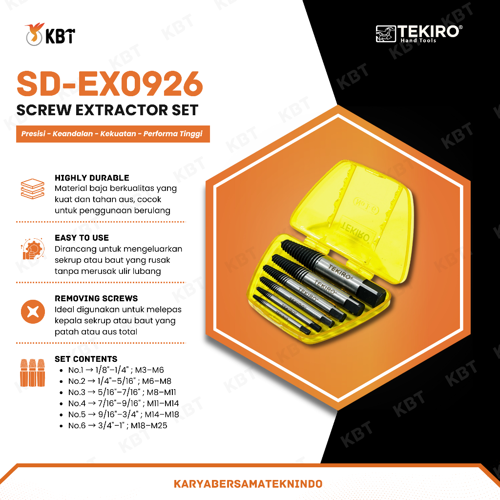 HAND TAP BALIK SET TEKIRO 6 PCS 1/8"-1" (M3-M25)