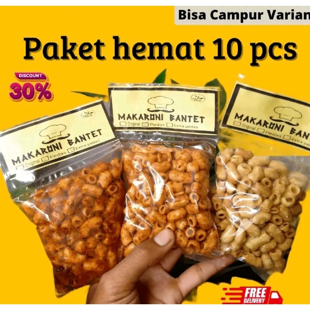 

10 pcs 50gr Makaroni BANTET Pedas Gila | Snack Kering Gurih Pedas – Original, Pedas, Extra Pedas
