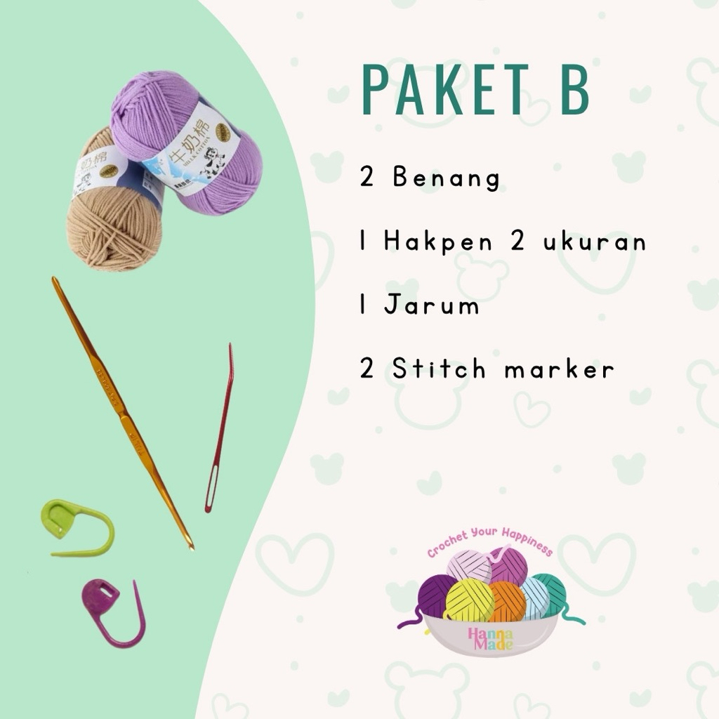 Hannamade [Ready Stock] Paket Rajut Untuk Pemula Starter Kit Crochet Set Alat Rajut Dan Benang