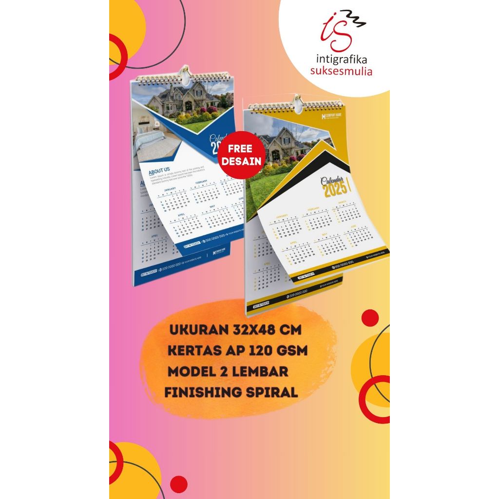 

Kalender dinding 2026 isi 2 lembar kalender custom perusahaan/sekolah/kantor