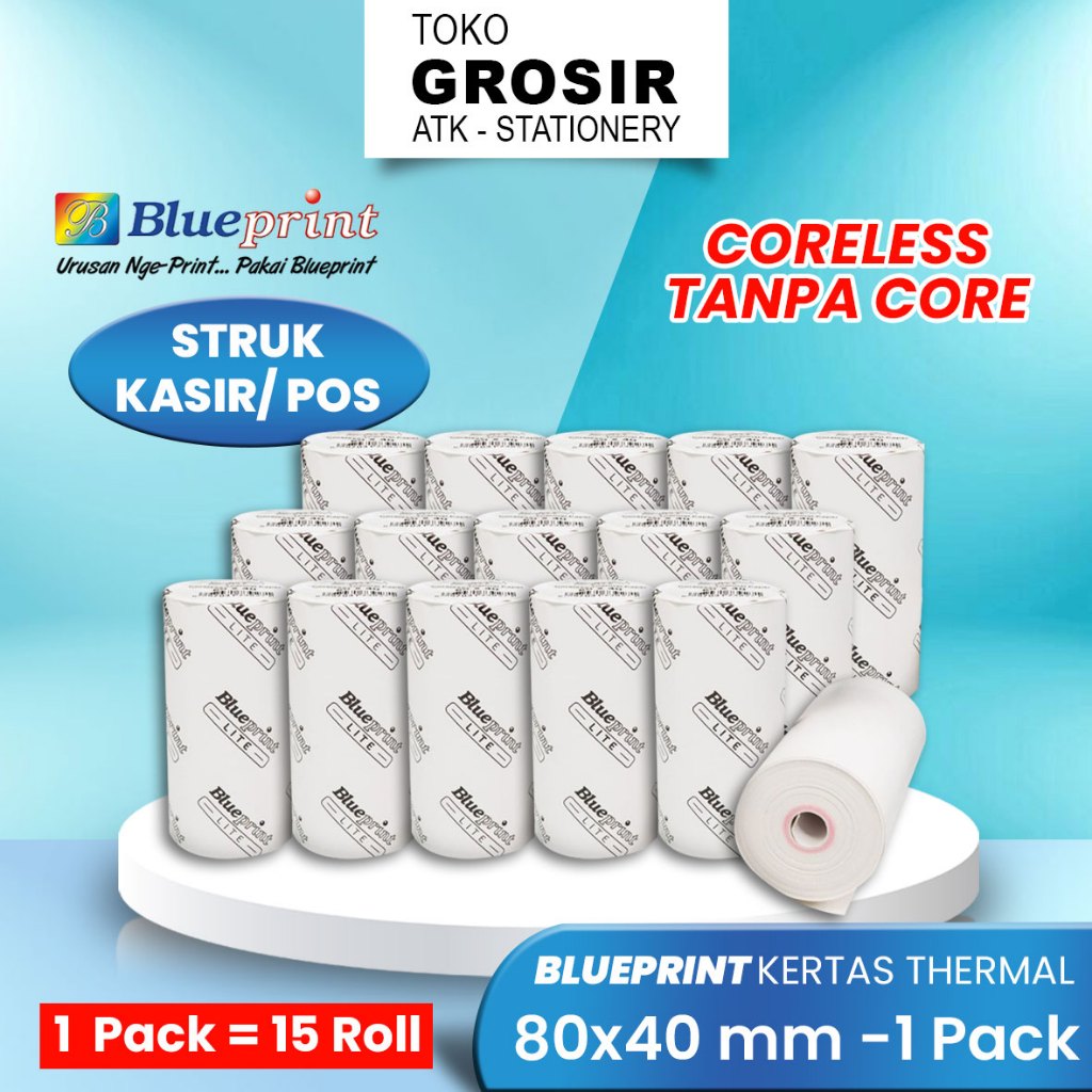 

(LIVE) (PACK) 80X40 KERTAS THERMAL 80MM KERTAS KASIR STRUK TERMAL EDC PPOB BLUEPRINT LITE POS / RESI