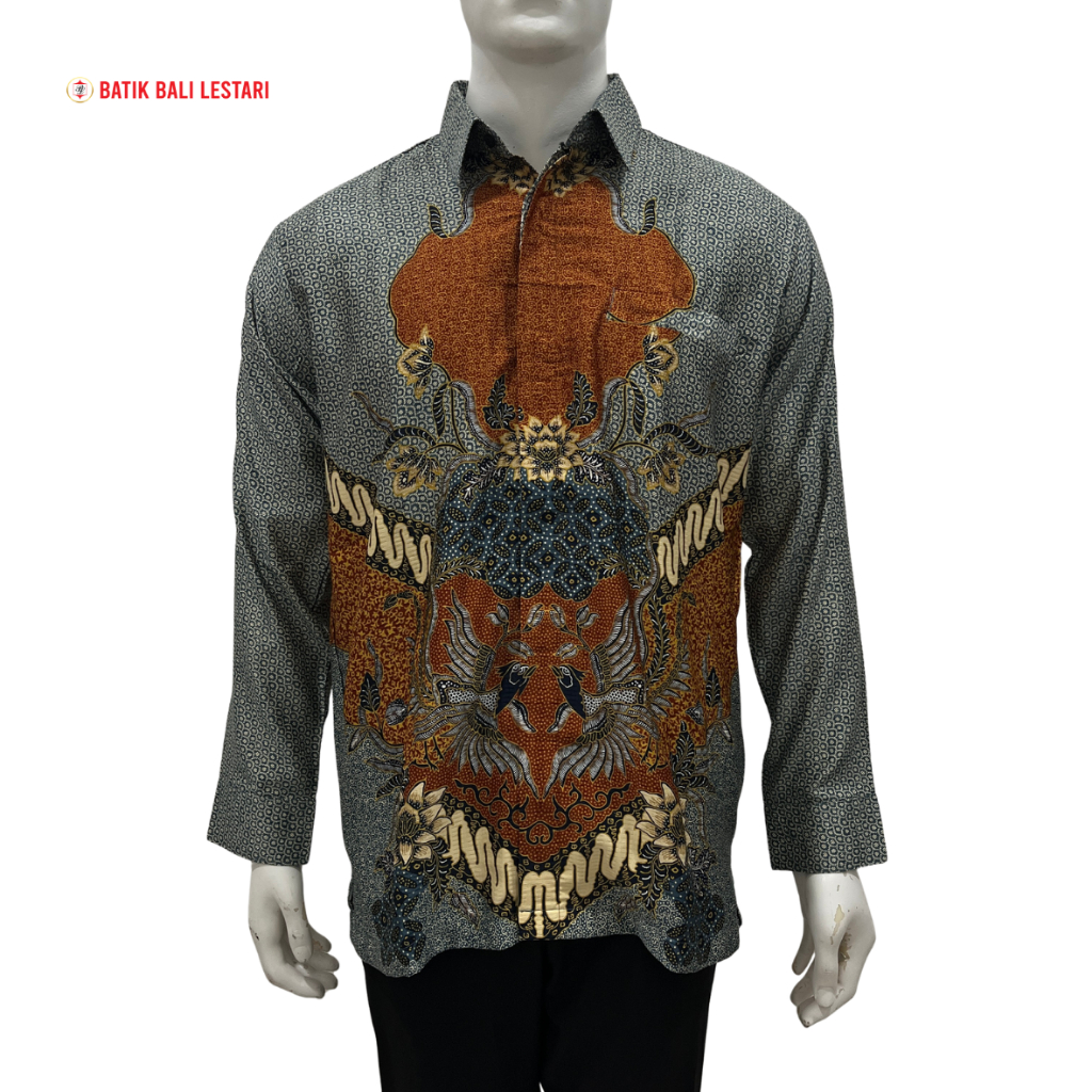 Batik Bali Lestari Kemeja Pria Regular Dobby Lengan Panjang Dasar Biru (MN22)