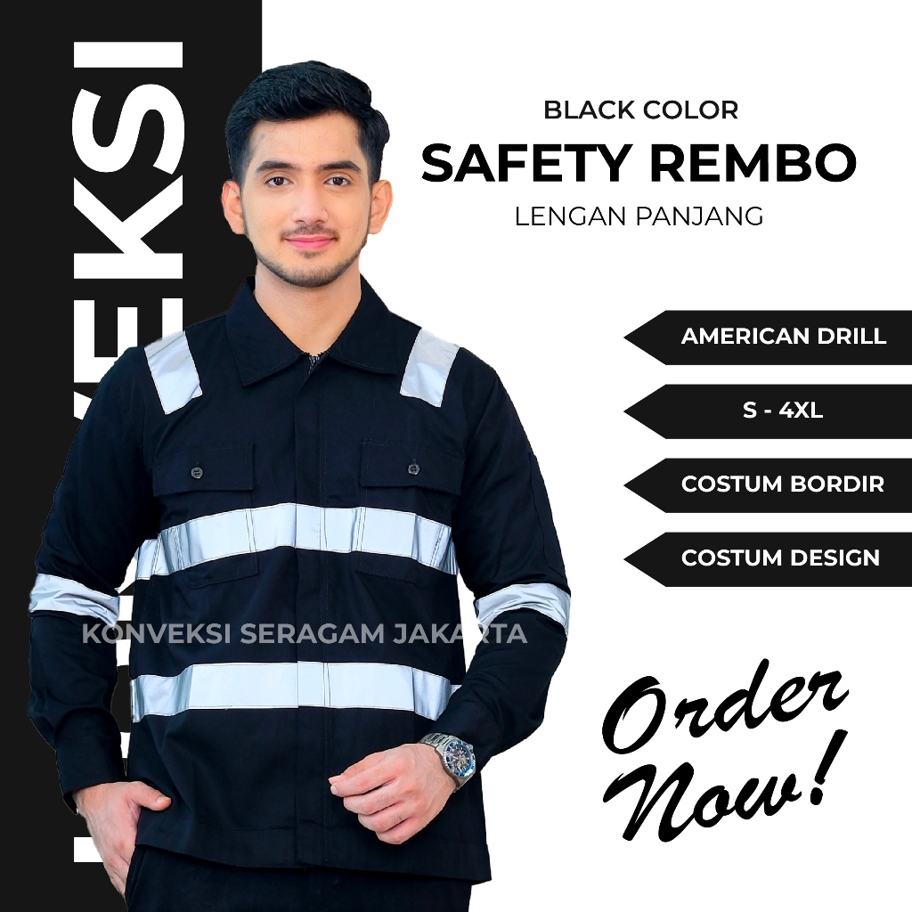 Baju Kemeja Safety Rembo Lengan Panjang- Seragam Kerja Atasan Werpack Wearpack Werpak Proyek Tambang