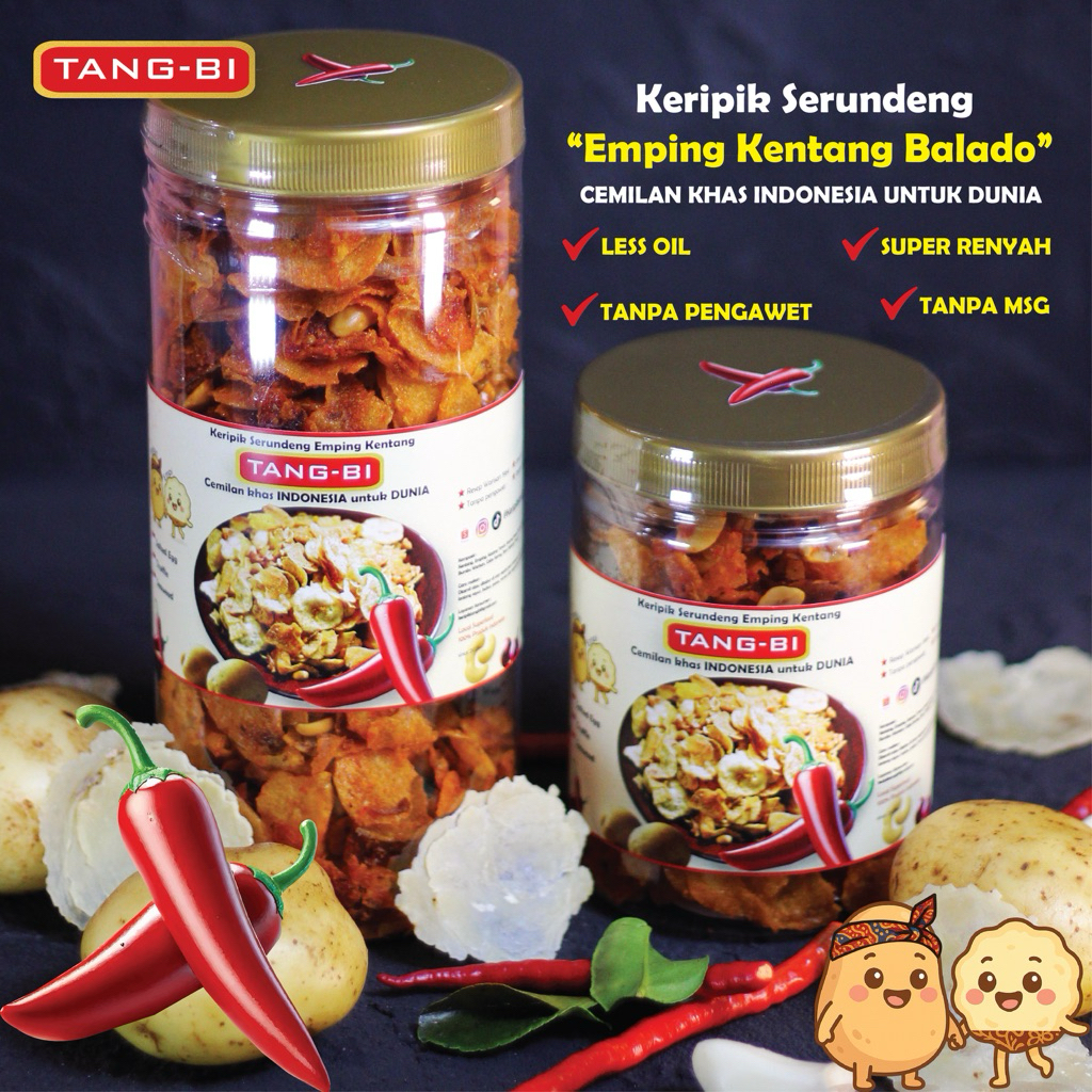 

Keripik Kentang Balado Merah TANGBI - Snack Cemilan Nusantara Termurah Kemasan Toples
