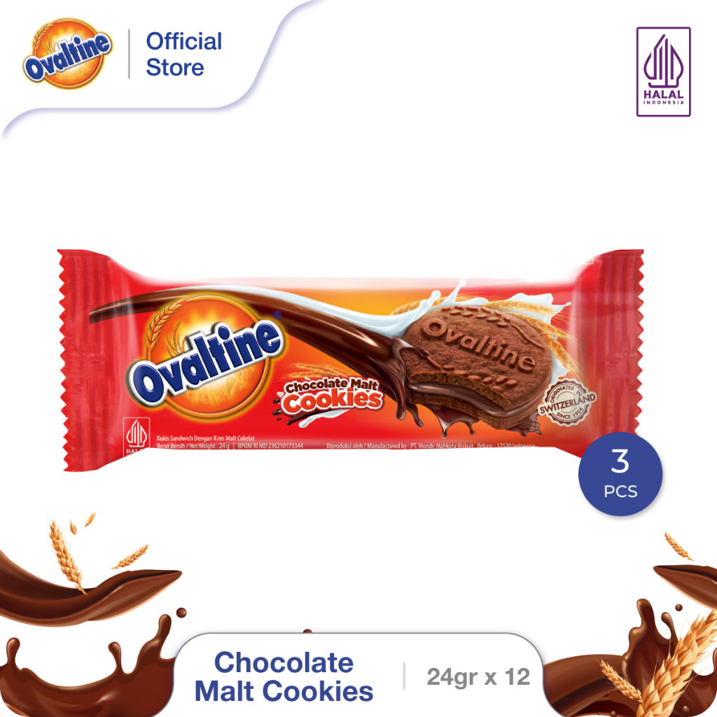 

Ovaltine Chocolate Malt Cookies 24g x 12 - 3pcs