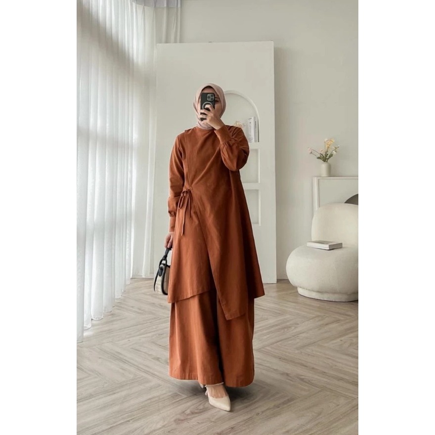 cuci gudang samira set / one set wanita hijab / set tunik kekinian katun rami