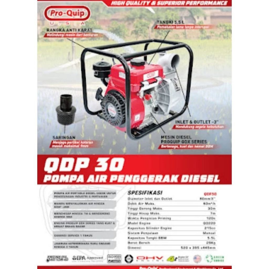 Mesin Pompa Air 3" Alkon QDP 30 Diesel Solar Proquip