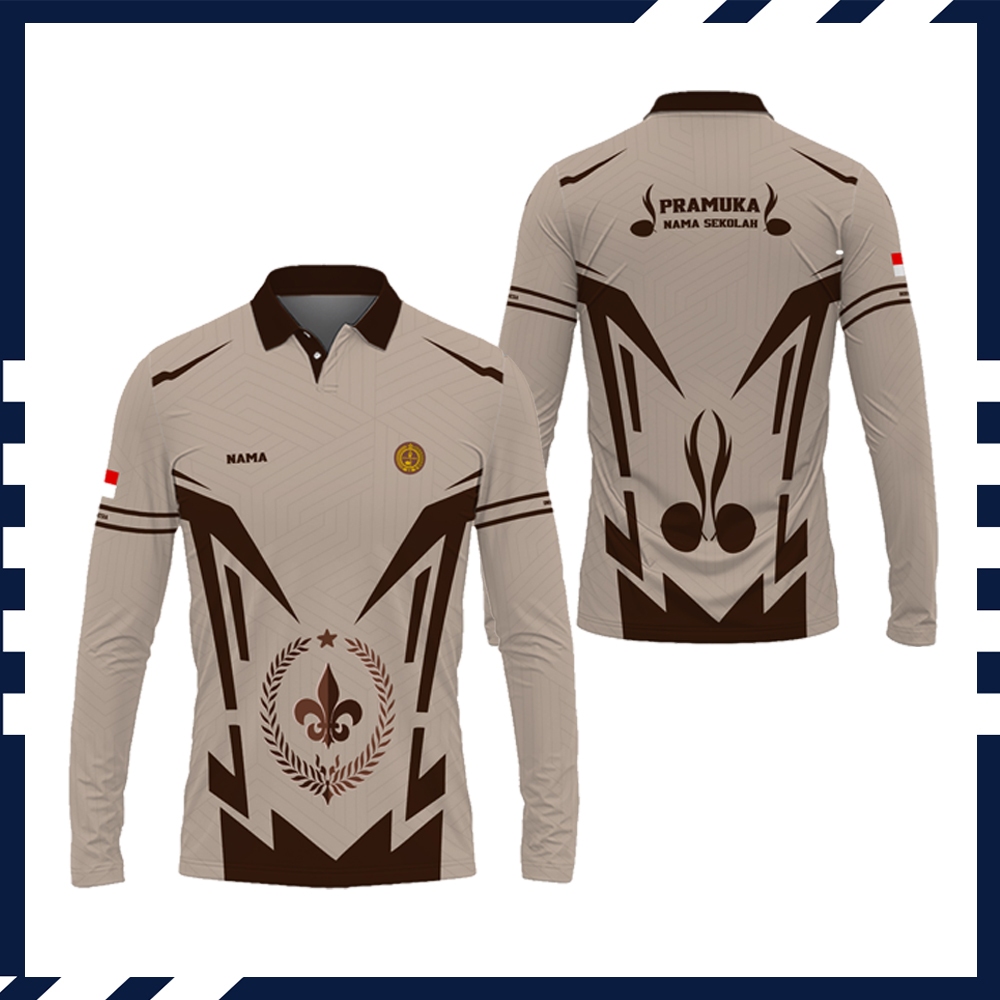 Kaos Polo Pria Pramuka Pembina Lengan Panjang Fullprint | Seragam Pramuka | Baju Guru Pramuka