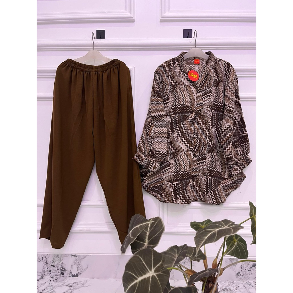 Setcel Lizam Motif Etnic Kekinian Bahan Crinkle