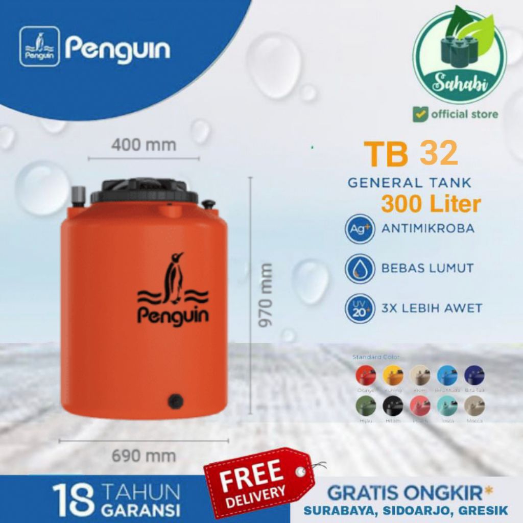 Tandon Air / Tangki Air / Toren Air PENGUIN/PINGUIN Rotamould  Ukuran 300 Liter
