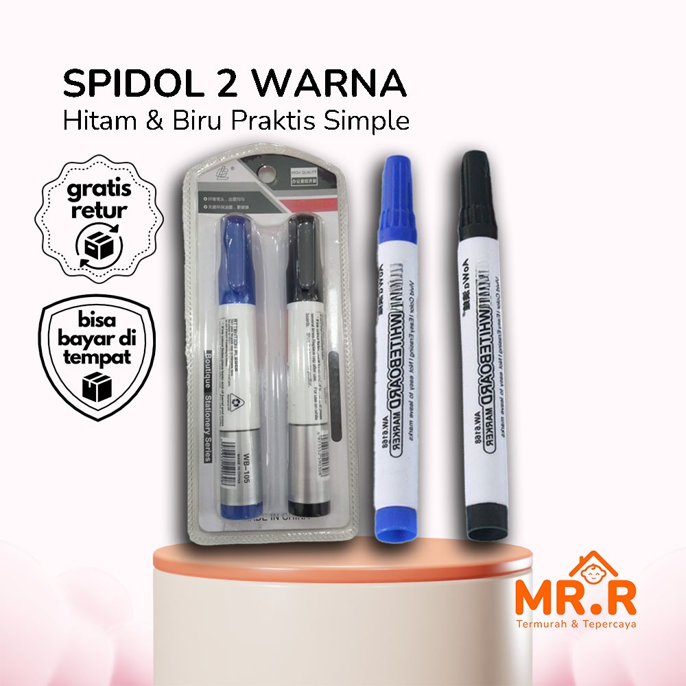 

Spidol Boardmarker 2 Warna Hitam & Biru Spidol Tulis Papan Anti Bocor Spidol Whiteboard Permanent Praktis
