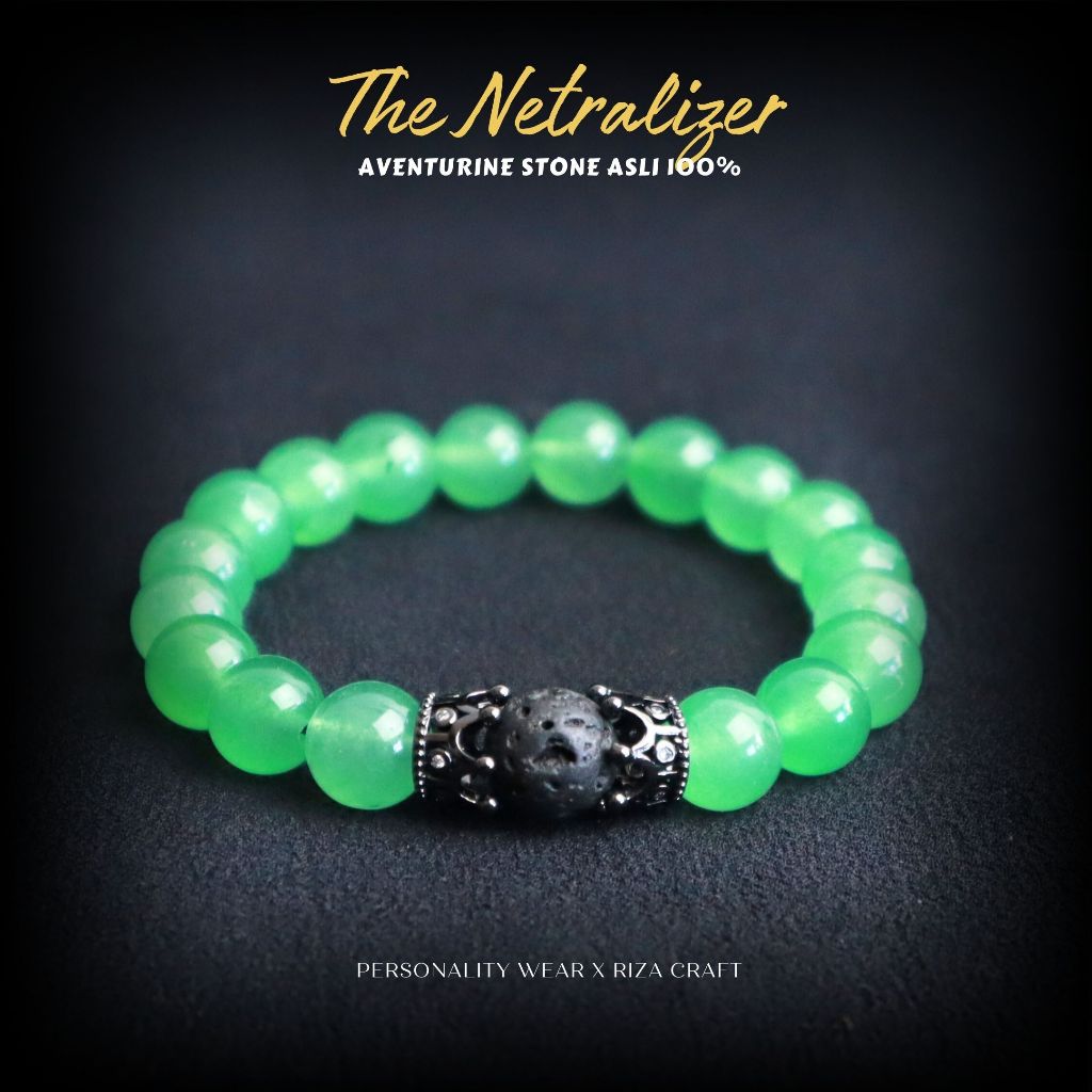 Gelang Natural Pria Wanita Keren Batu Akik Kristal Giok Aventurine Hijau ASLI Original Alam Kalimant