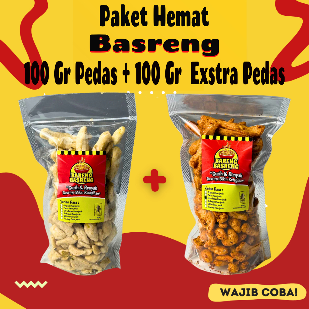 

Combo Basreng Pedas 100 Gr Basreng Xtra Pedas 100Gram Camilan Jajanan Snack Basreng Pedas Daun jeruk