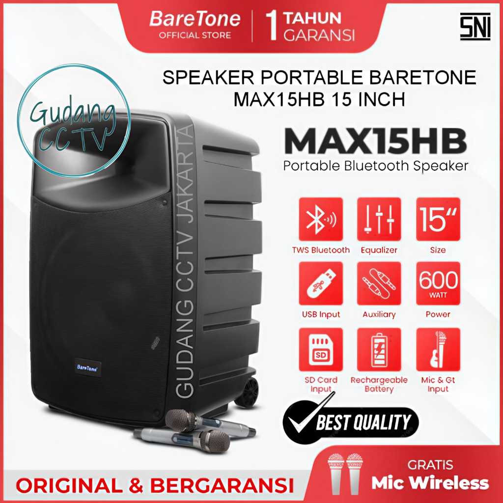 Baretone MAX15HB MAX 15HB Speaker Aktif Portable 15Inch 600Watt Bluetooth Original