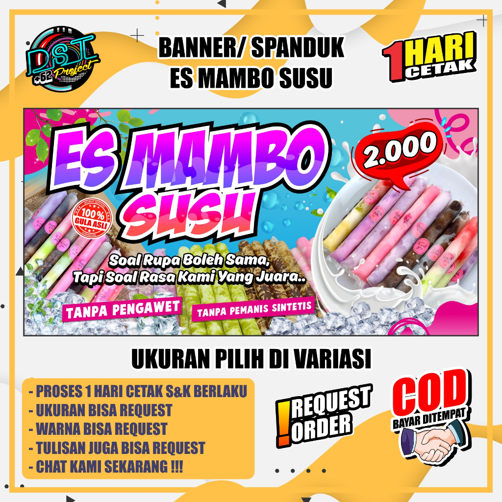 BANNER / SPANDUK ES MAMBO SUSU Viral  Bisa COD bisa Ganti tulisan & ukuran