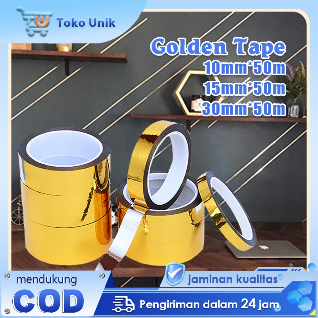 

Tape Gold Ukuran 50 Meter Roll Stiker Emas Tape Dekorasi Stiker Pembatas Keramik Gold Washi Tape