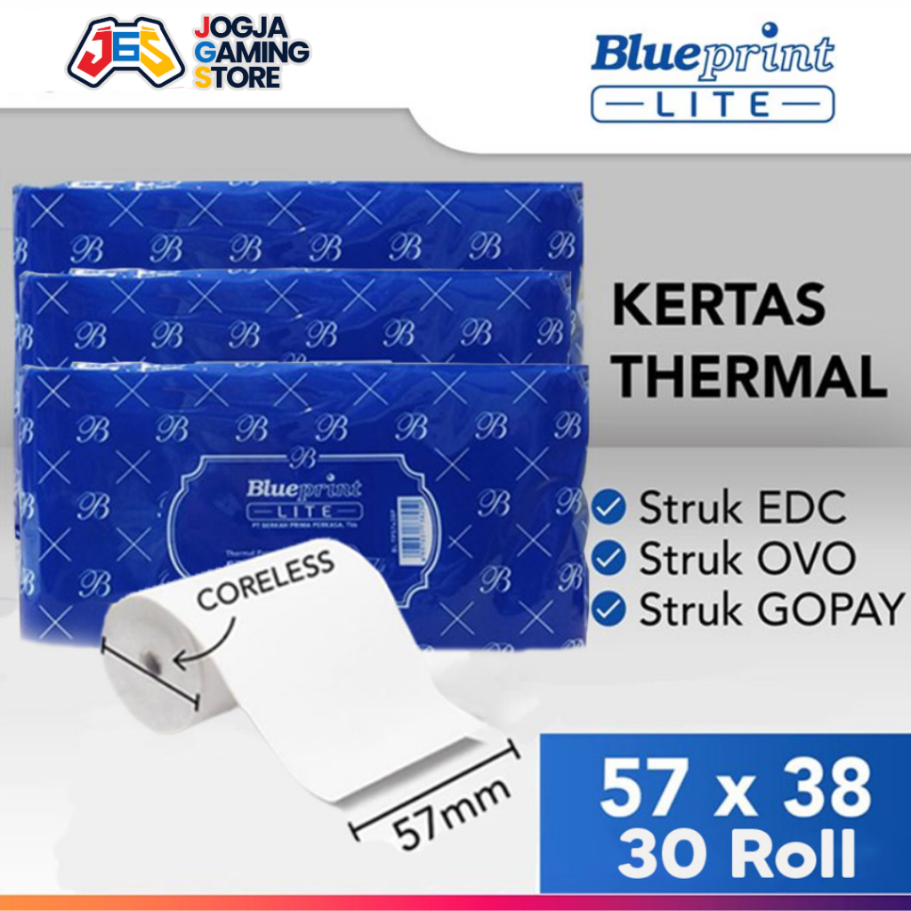 

Kertas Thermal / Kertas Kasir / Kertas Struk BLUEPRINT LITE 57x38 mm - Pack Isi 30 Roll
