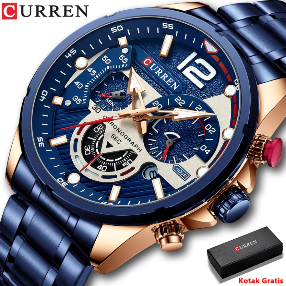 Re - CURREN 8395 Jam Tangan Pria Analog Stainless Steel Chronograph Aktif Luminous Hand