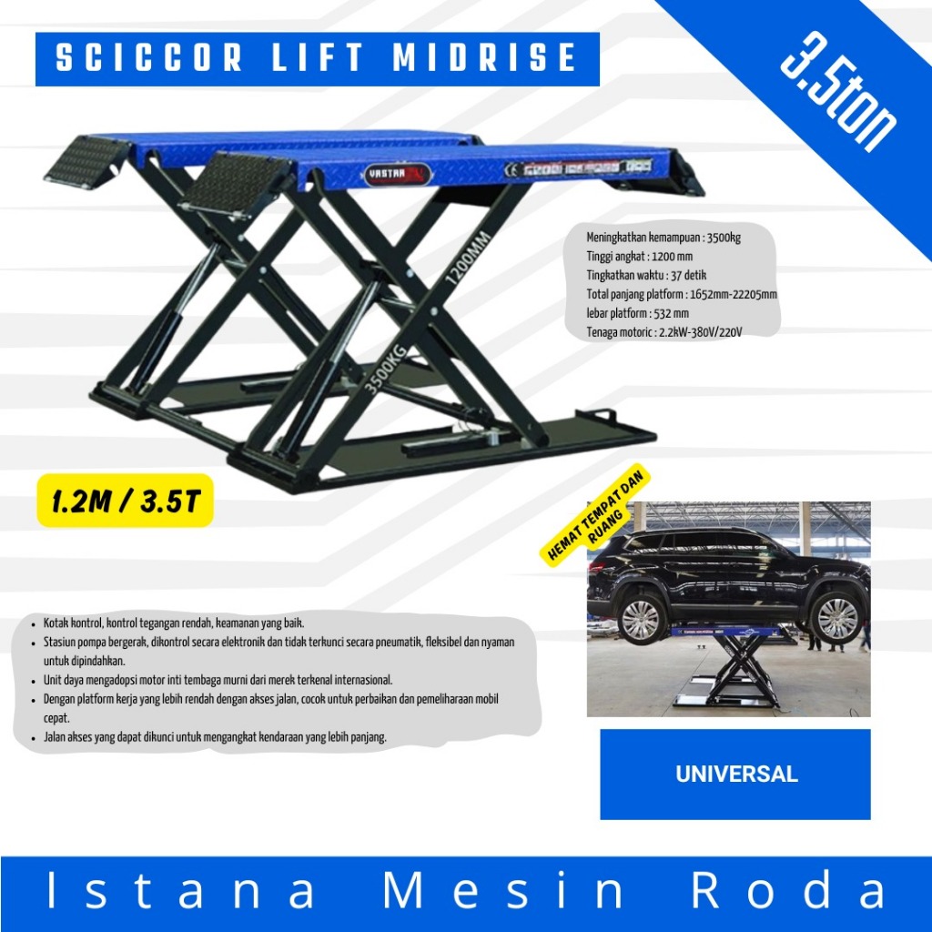 SCICCOR LIFT MIDRISE mesin angkan mobil mini scissor lift 3 3.5 & 4TON lift tinggi 1  1.2  & 1.4 Met