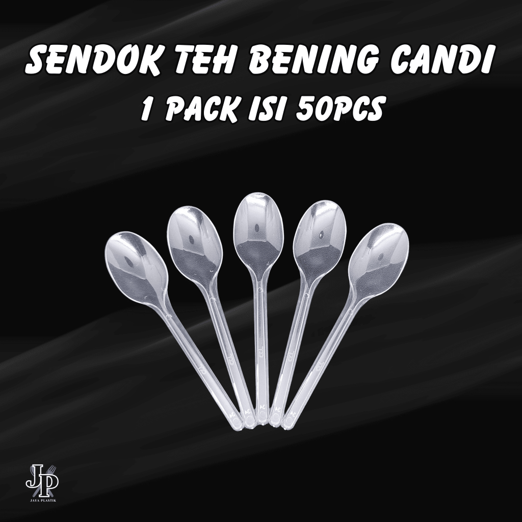Sendok Teh Plastik Bening & Putih Susu Candi 1 Pack isi 50 Pcs / Sendok Teh Plastik / Sendok Teh Ben