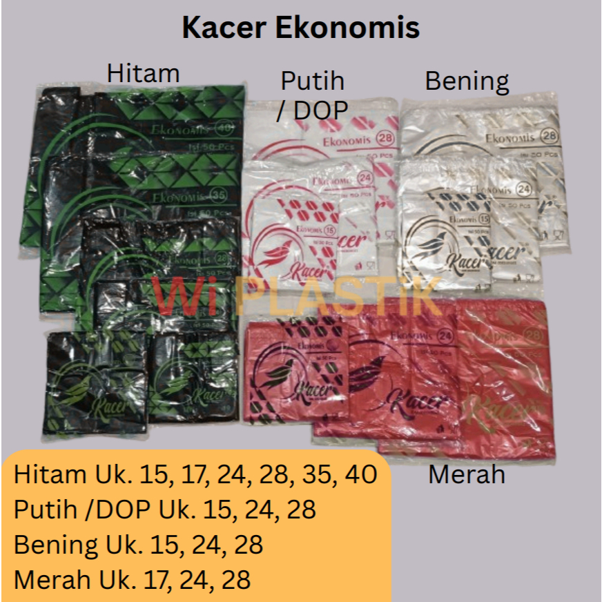 hd kantong kresek plastik KACER EKONOMIS ( Hitam 15 &17, Putih DOP 15, Bening 15 & 17 , Merah 17 )