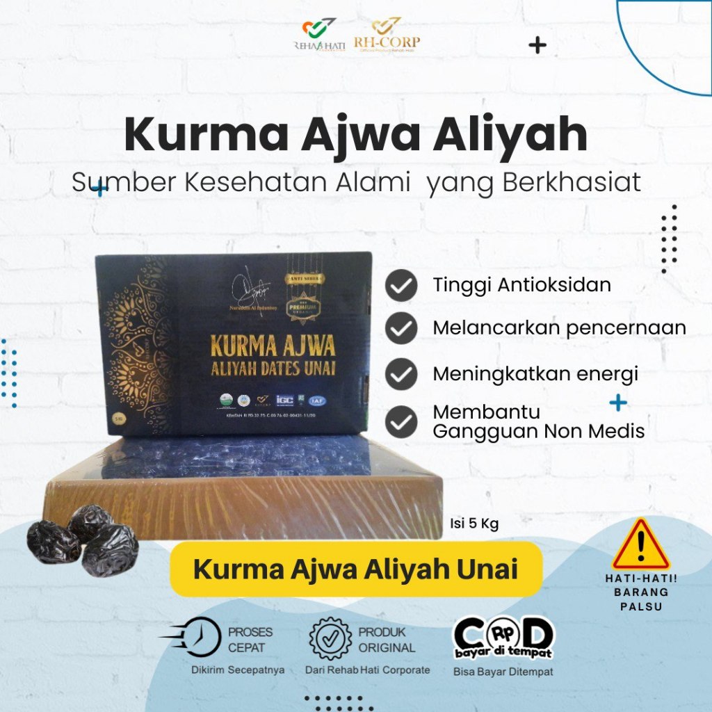 

Kurma Ajwa Aliyah UNAI 5 Kg – Kurma Nabi Premium Organik Bersertifikat – Kurma Sunnah Madinah Premium