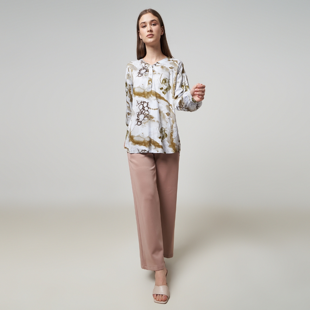 MCB Blouse Wanita Oversize Alana Abstract Print Brown | 5504035
