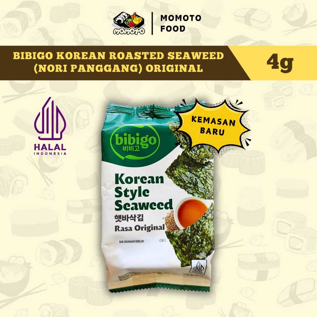 

Bibigo Nori Panggang Asli Korea Halal Gim Roasted Seaweed Rumput Laut 4 gram